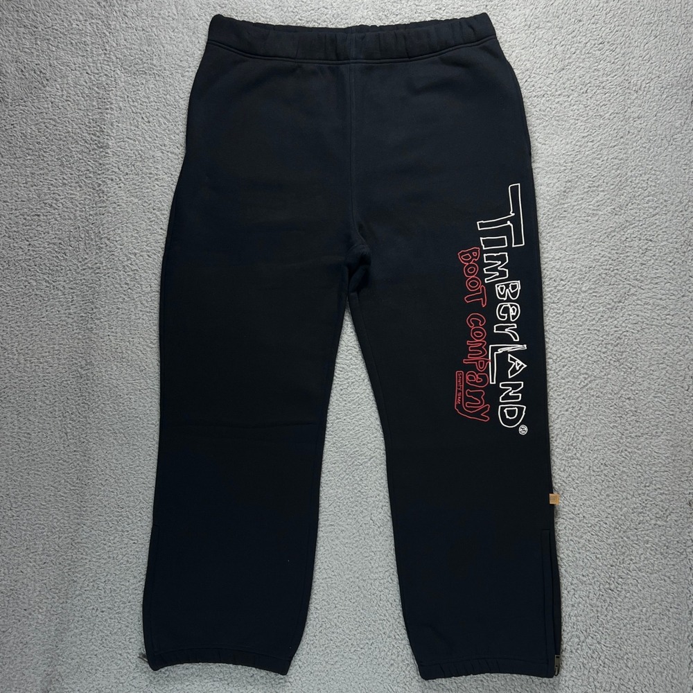 Timberland Sweatpants Men's XL Black Boot Company Graphic Logo Ankle‎ Zip Fleece